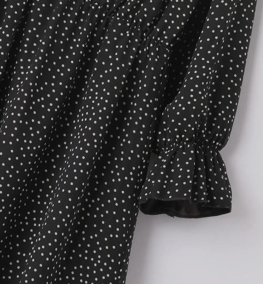 Vestido de gasa chica negro con lunares iDO 4 Vestido de gasa chica