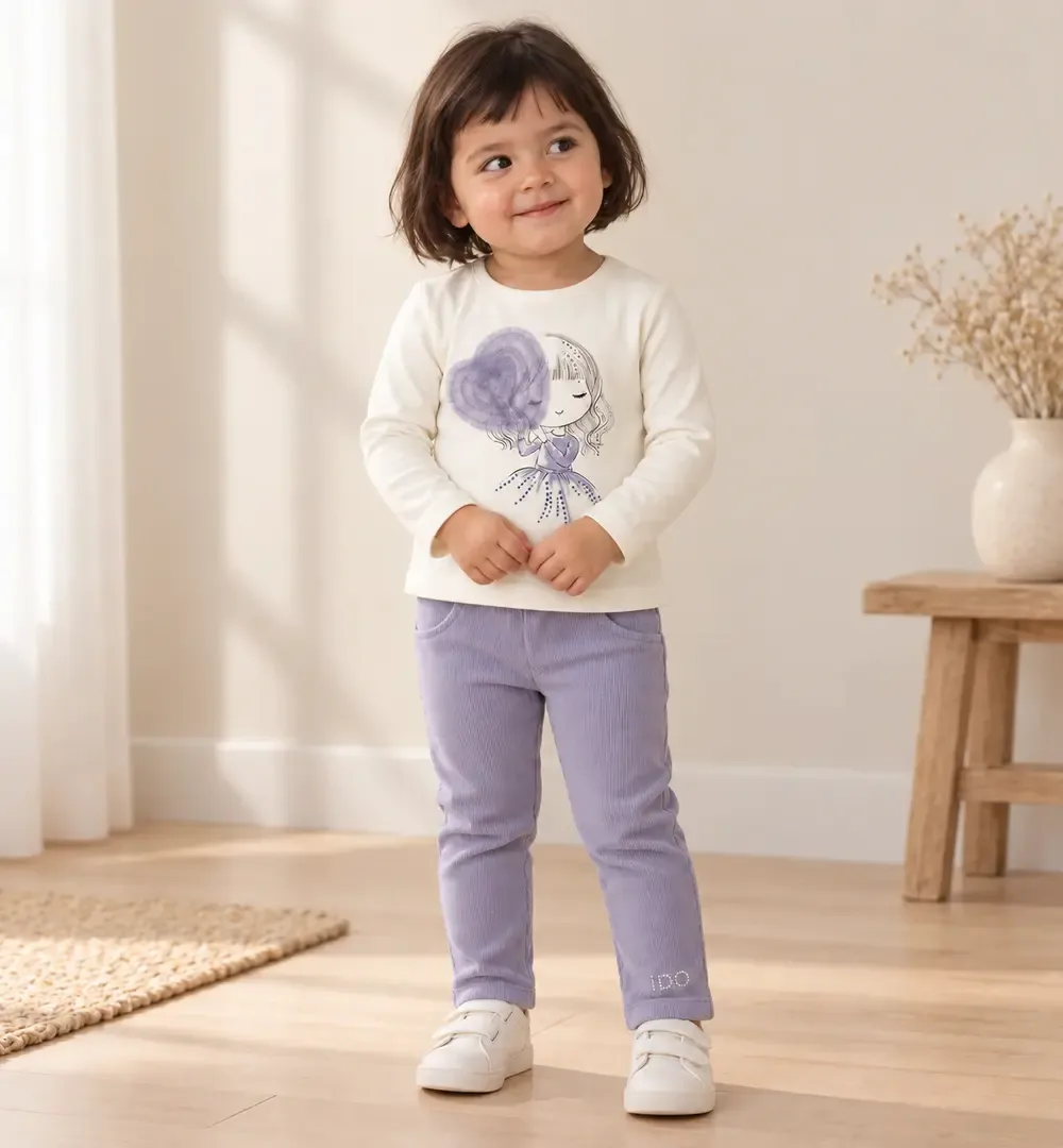 Conjunto niña lila con camiseta ilustrada iDO 1 Conjunto niña lila