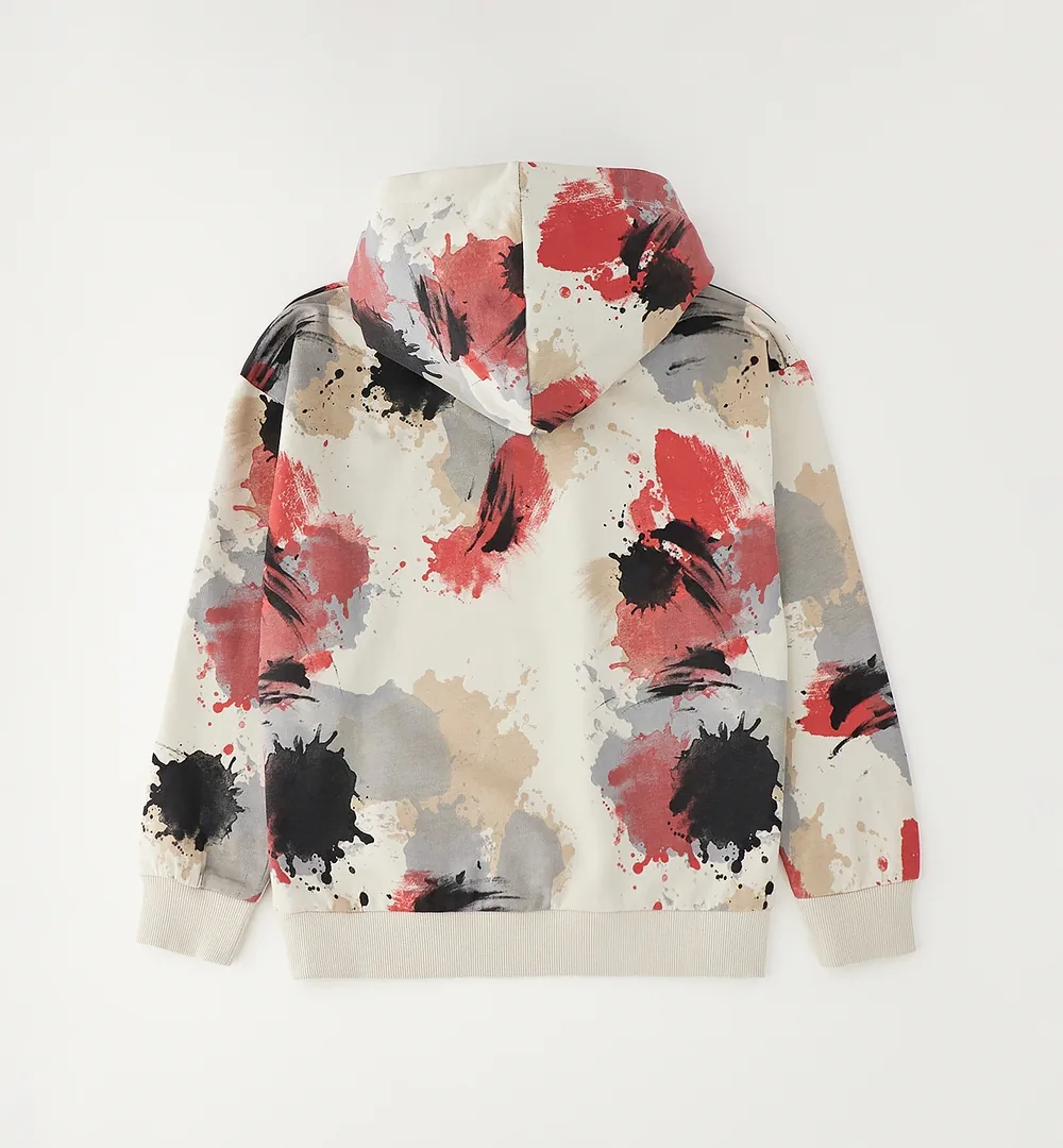 Sudadera con capucha chico Sarabanda estampada multicolor 5 Sudadera con capucha chico Sarabanda en color crudo con estampado abstracto