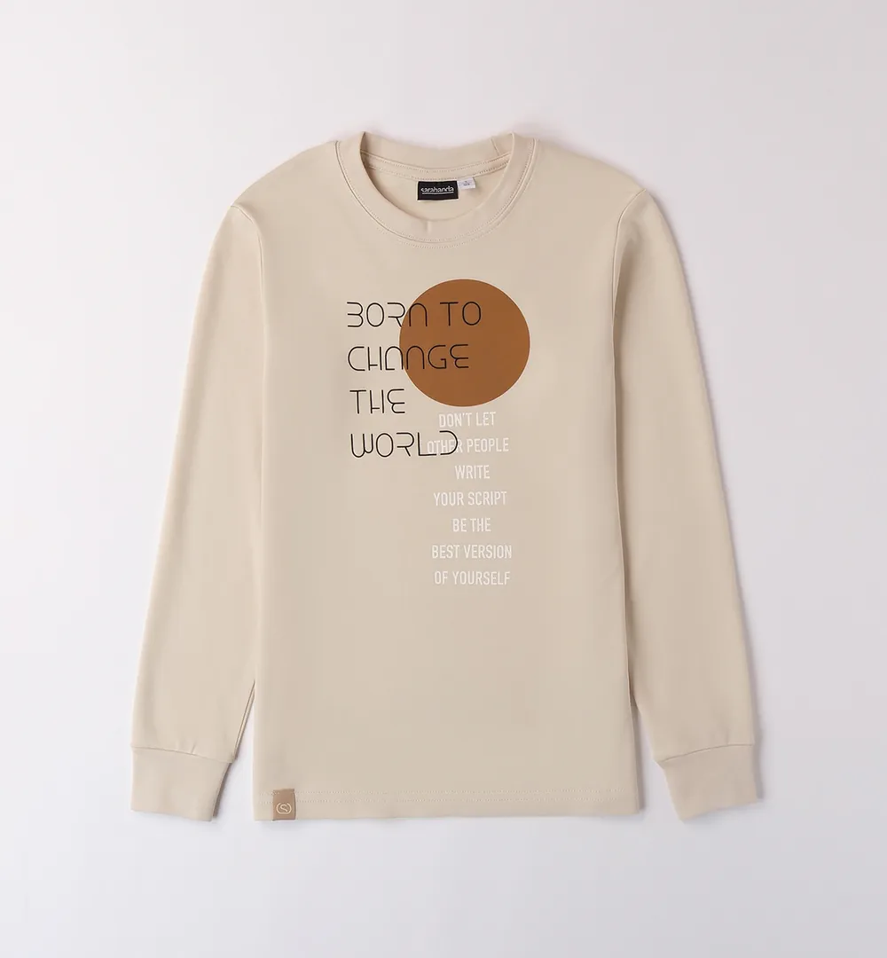 Camiseta beige chico Sarabanda con mensaje 1 Camiseta beige chico