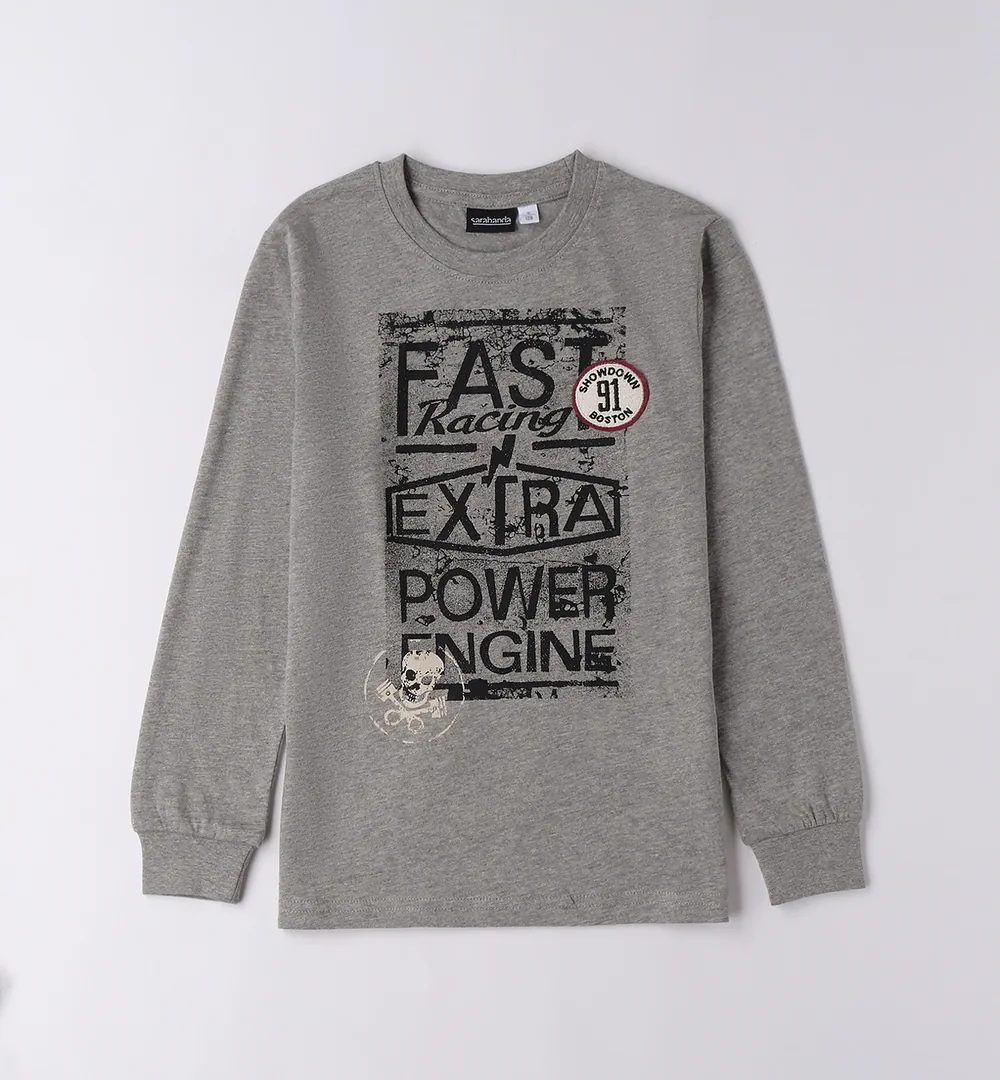 Camiseta manga larga chico Sarabanda gris estilo racing 1 Camiseta manga larga chico adolescente
