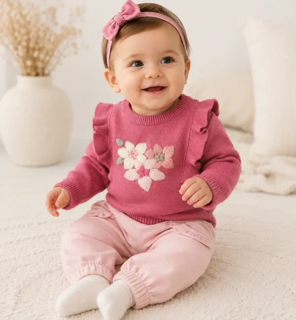 Jersey bebé niña flores bordadas