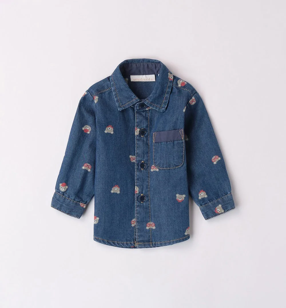 Camisa denim bebé niño ositos 1 Camisa denim bebé niño estampada