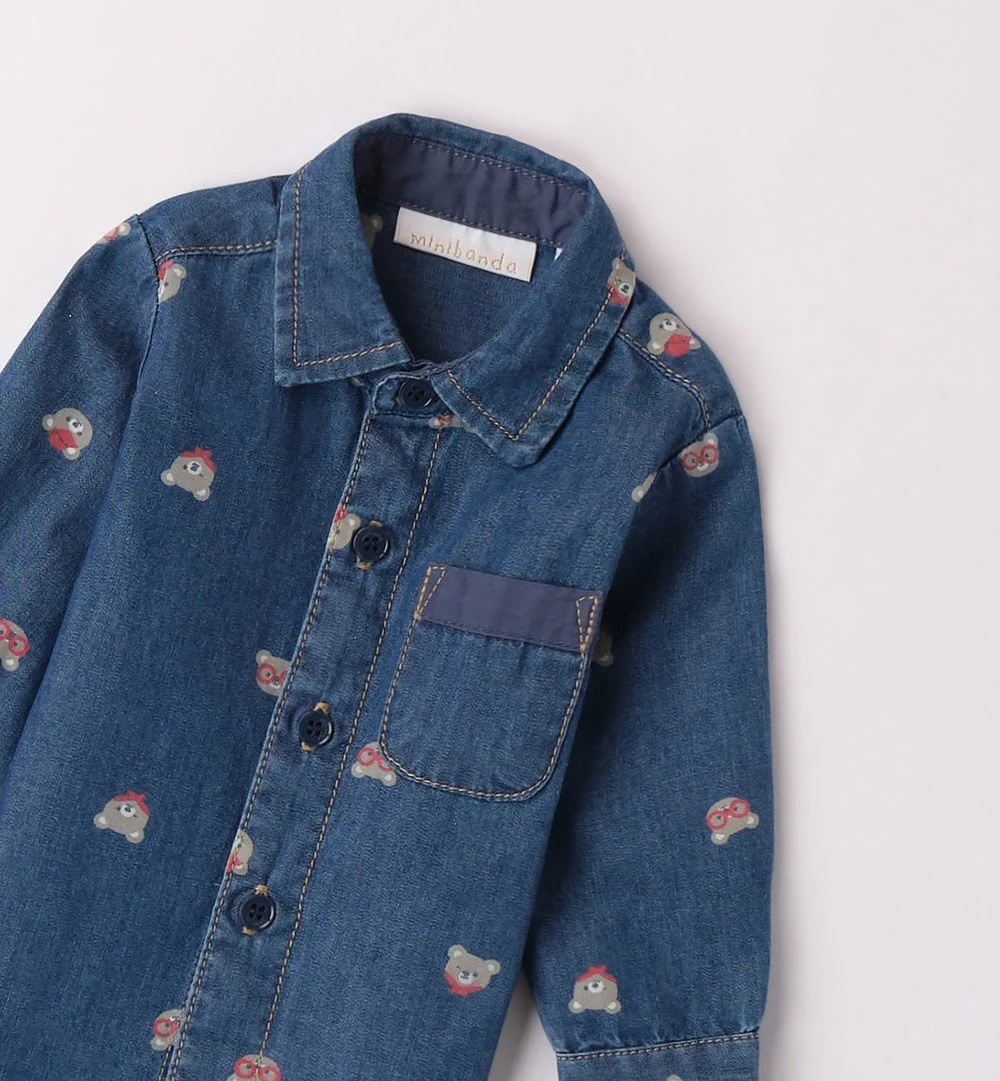 Camisa denim bebé niño ositos 3 Camisa denim bebé niño estampada