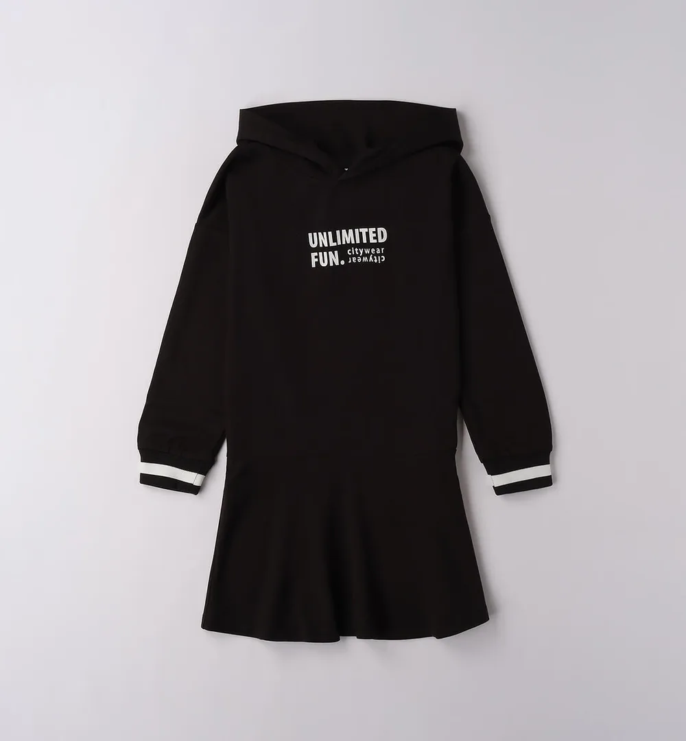 Vestido sudadera chica negro con capucha 3 Vestido sudadera chica