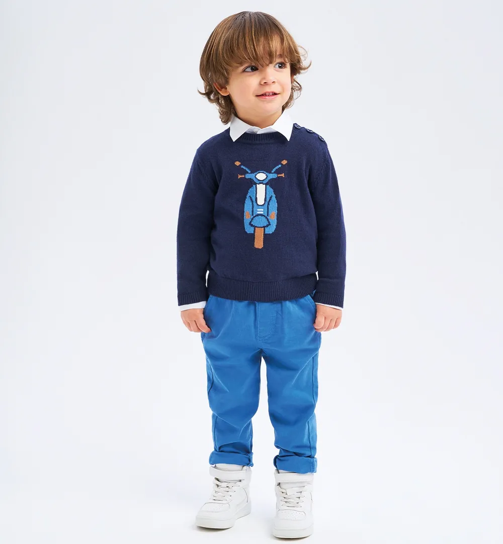 Conjunto niño jersey y pantalón Sarabanda con moto azul 1 conjunto niño jersey y pantalón
