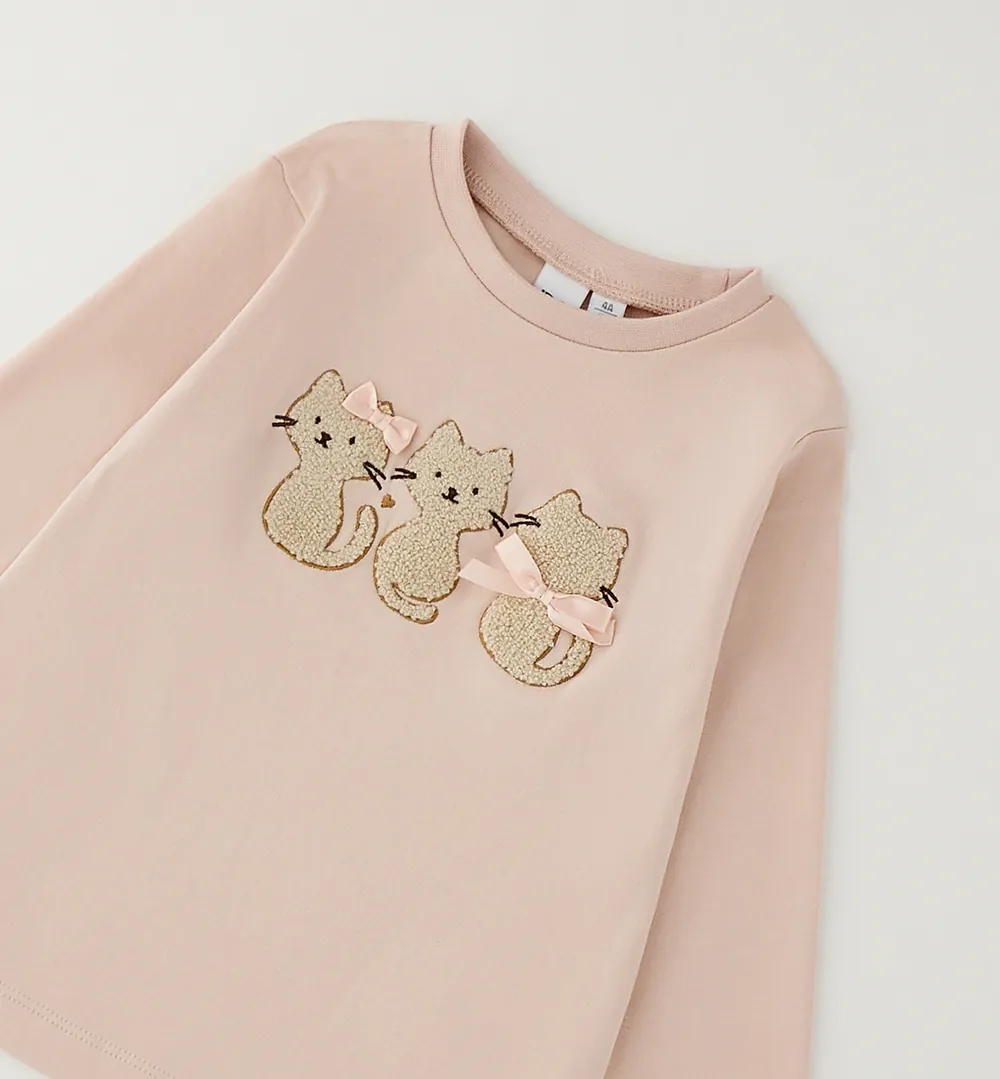 Camiseta manga larga niña rosa con gatos y lazos 3 camiseta manga larga niña