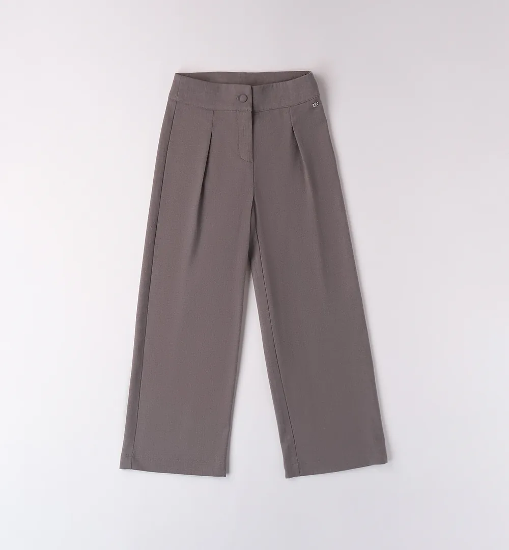 Pantalón ancho chica gris topo con pinzas 1 Pantalón ancho chica gris topo con pinzas