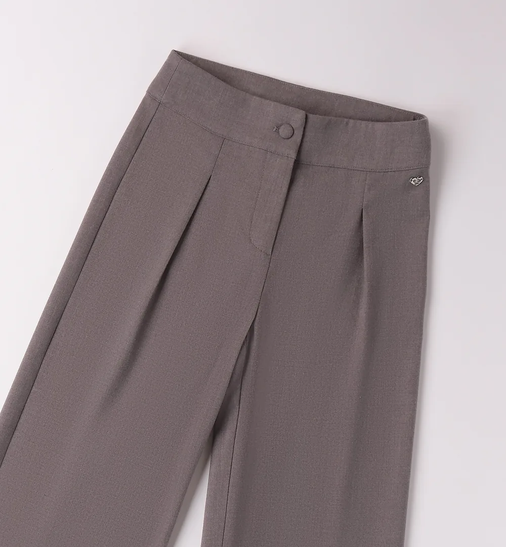 Pantalón ancho chica gris topo con pinzas 3 Pantalón ancho chica gris topo con pinzas