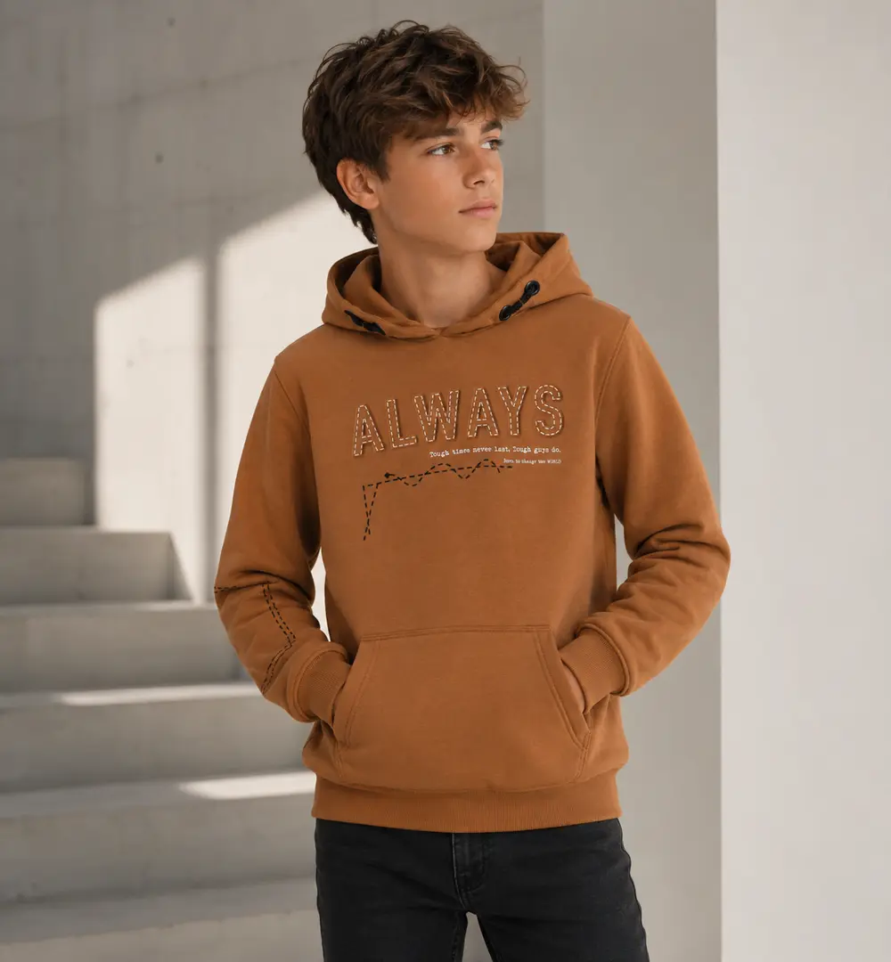 Sudadera adolescente chico Sarabanda camel con capucha 1 sudadera adolescente chico