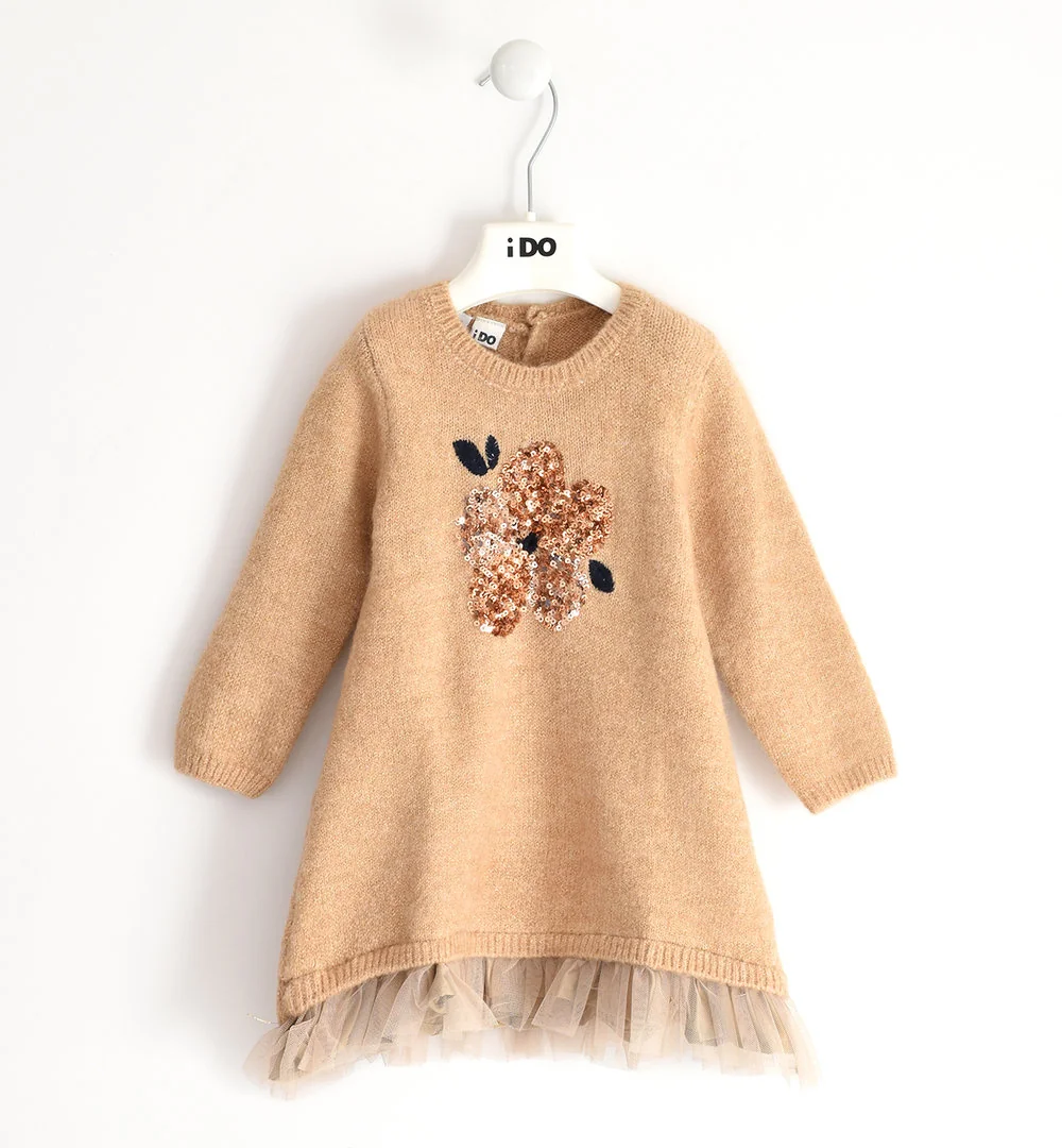 Vestido punto bebé niña beige 1 Vestido punto bebé niña